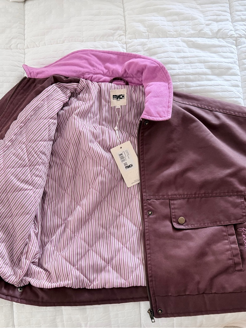 NWT FRNCH Paris Tigressa Cotton Canvas Utility Jacket Bordeaux Burgundy Pink M - Picture 4 of 14